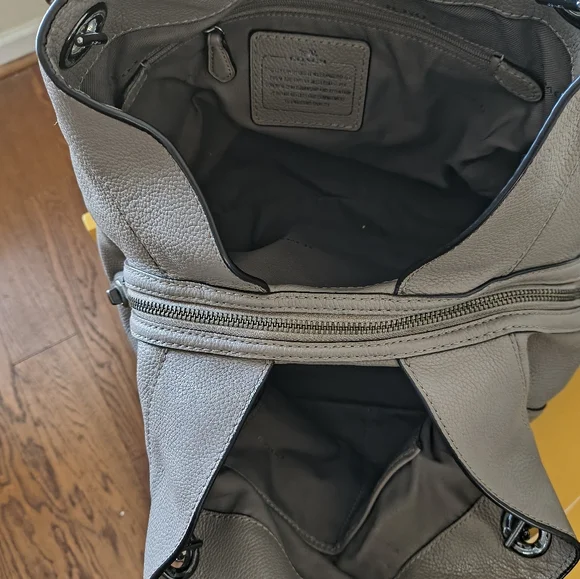 Coach Taupe Grey Madison Phoebe Pebbled Leather Chain Large Shoulder Bag - Picture 13 of 14